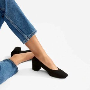 Everlane Italian Leather Day Heel - Black Suede - Size 8